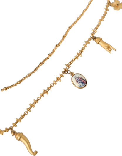 Dolce & Gabbana Gold Tone Chain Brass Charm Statement Sicily Necklace Dolce & Gabbana