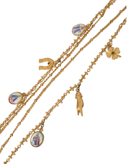 Dolce & Gabbana Gold Tone Chain Brass Charm Statement Sicily Necklace Dolce & Gabbana