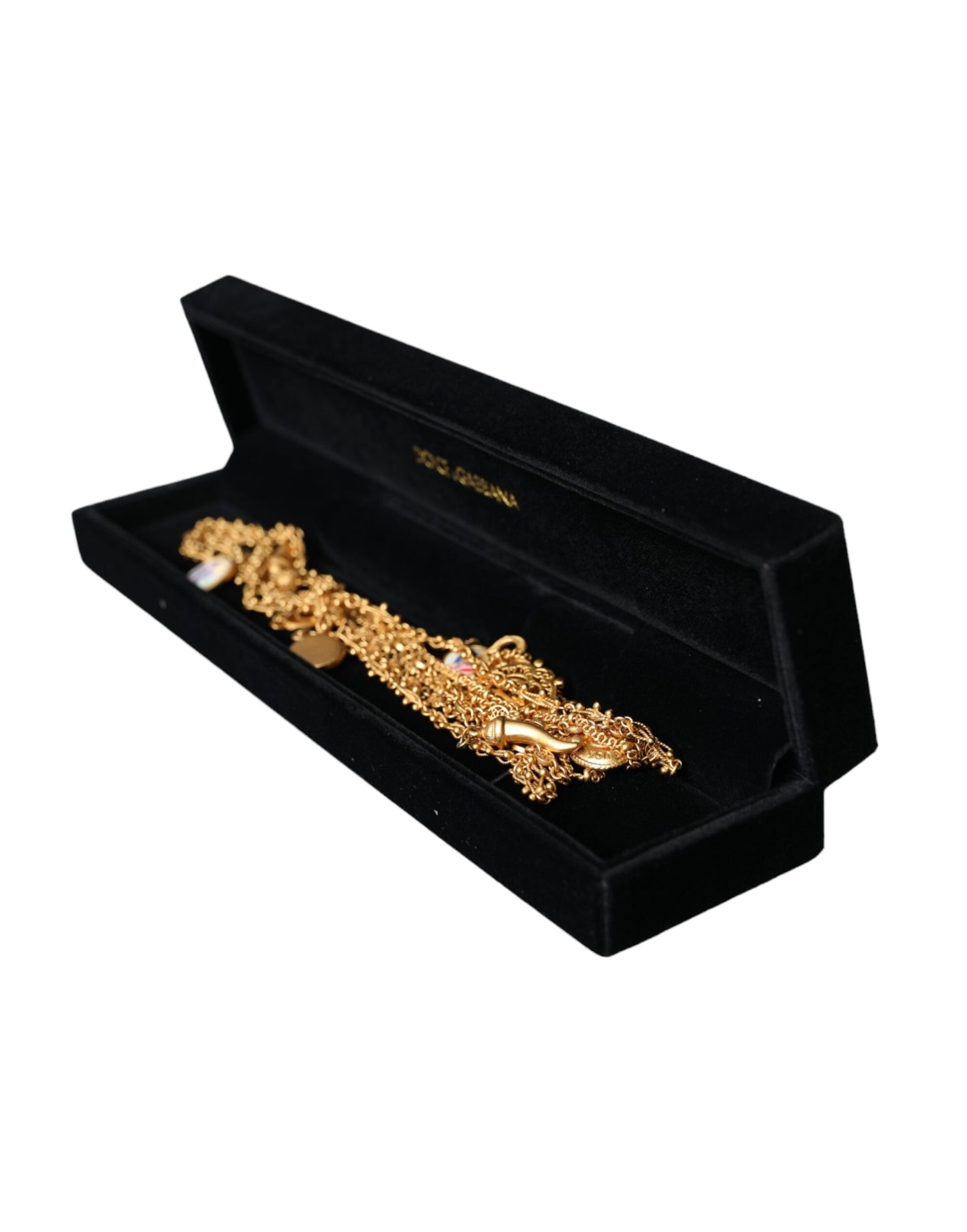 Dolce & Gabbana Gold Tone Chain Brass Charm Statement Sicily Necklace Dolce & Gabbana