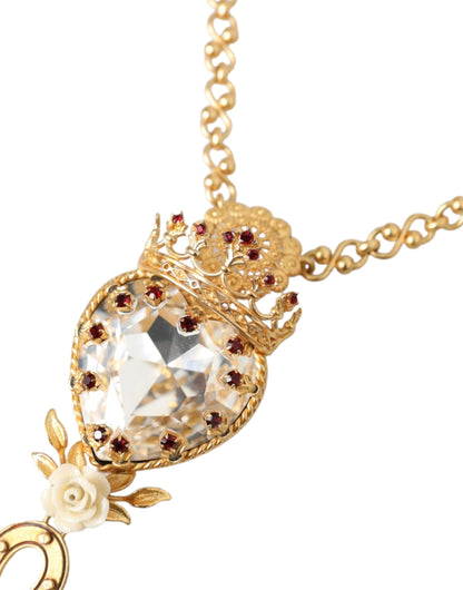 Dolce & Gabbana Gold Brass Chain Sacred Heart Crystal Charm Necklace Dolce & Gabbana