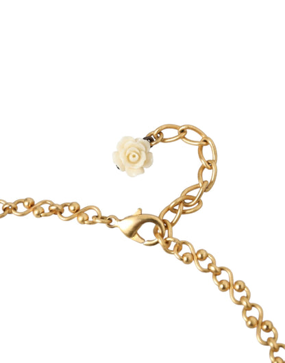 Dolce & Gabbana Gold Brass Chain Sacred Heart Crystal Charm Necklace Dolce & Gabbana