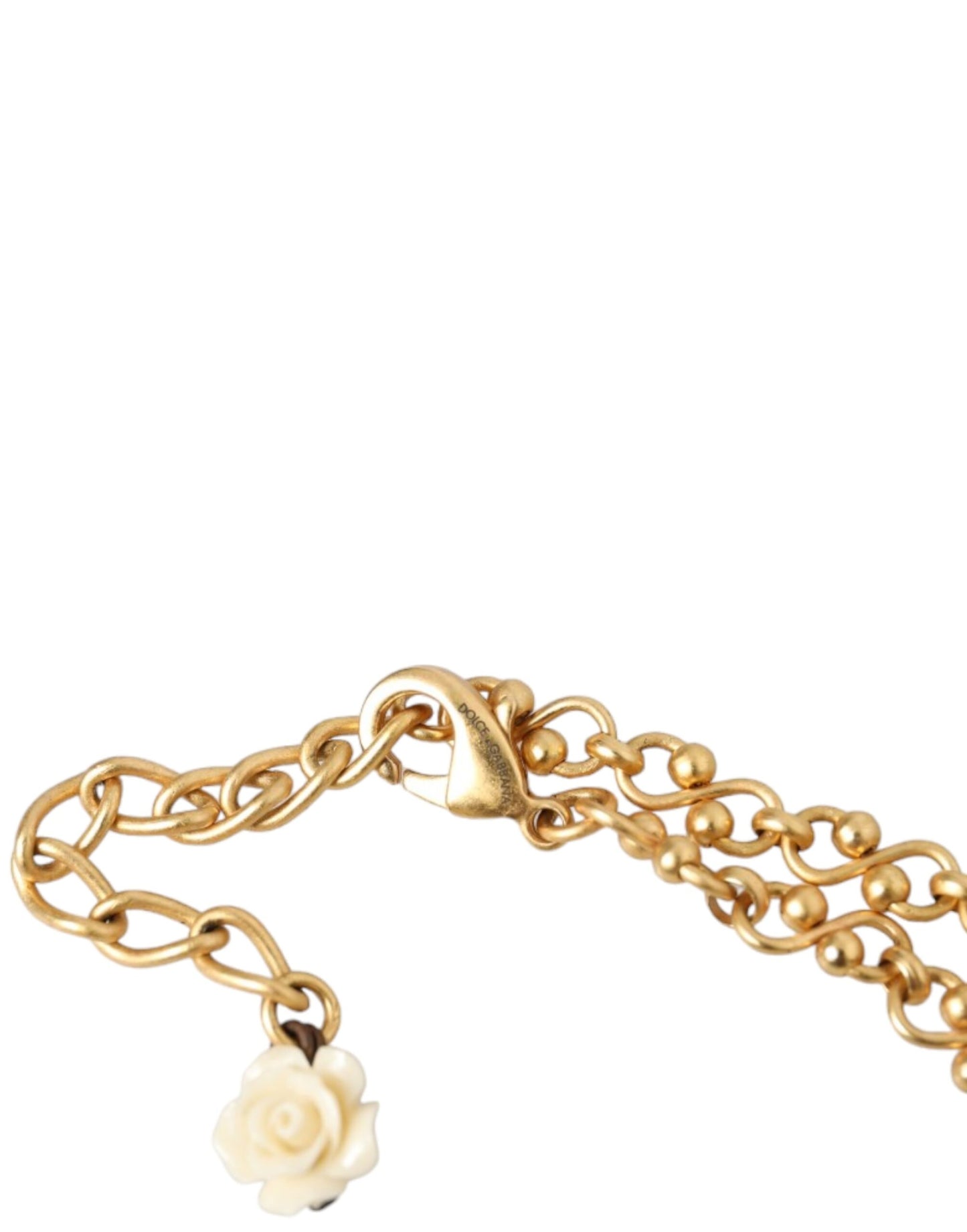 Dolce & Gabbana Gold Brass Chain Sacred Heart Crystal Charm Necklace Dolce & Gabbana