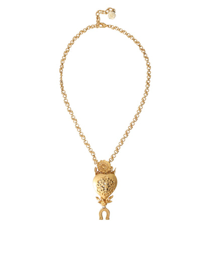 Dolce & Gabbana Gold Brass Chain Sacred Heart Crystal Charm Necklace Dolce & Gabbana