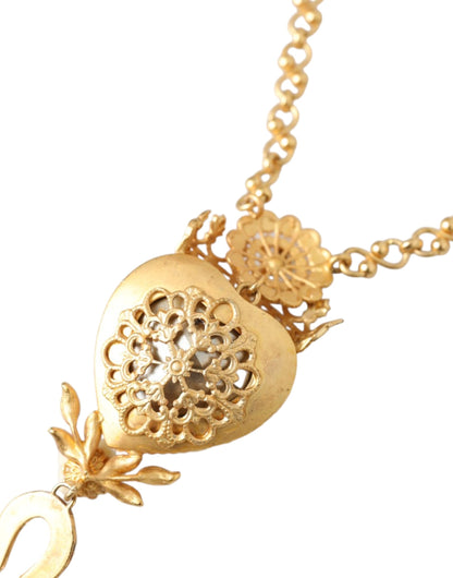 Dolce & Gabbana Gold Brass Chain Sacred Heart Crystal Charm Necklace Dolce & Gabbana