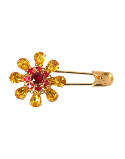 Dolce & Gabbana Gold Brass Floral Crystal Jewelry Brooch Pin Dolce & Gabbana