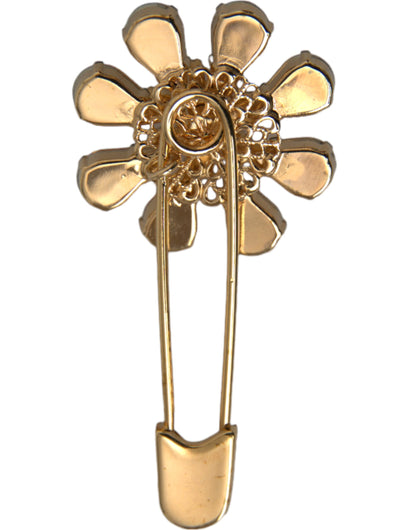 Dolce & Gabbana Gold Brass Floral Crystal Jewelry Brooch Pin Dolce & Gabbana