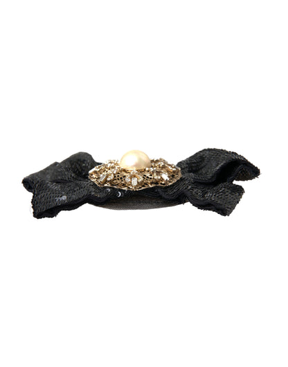 Dolce & Gabbana Black Sequin Pearl Handmade Brooch Hair Pin Dolce & Gabbana