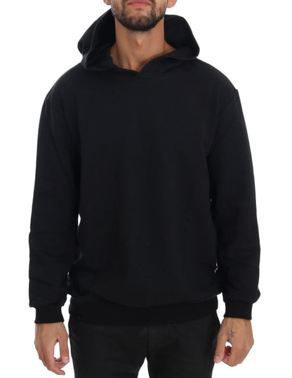 Daniele Alessandrini Elegant Black Cotton Hooded Sweater Daniele Alessandrini