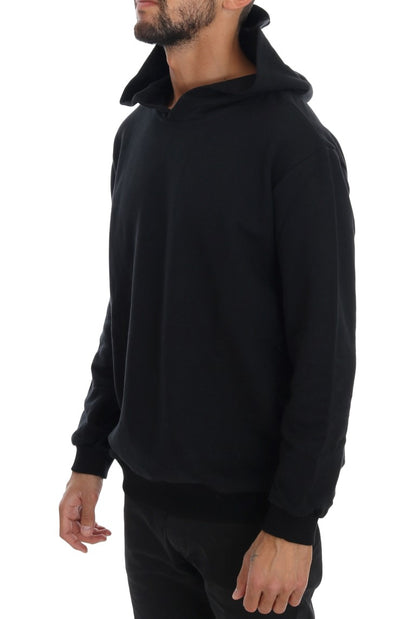 Daniele Alessandrini Elegant Black Cotton Hooded Sweater Daniele Alessandrini