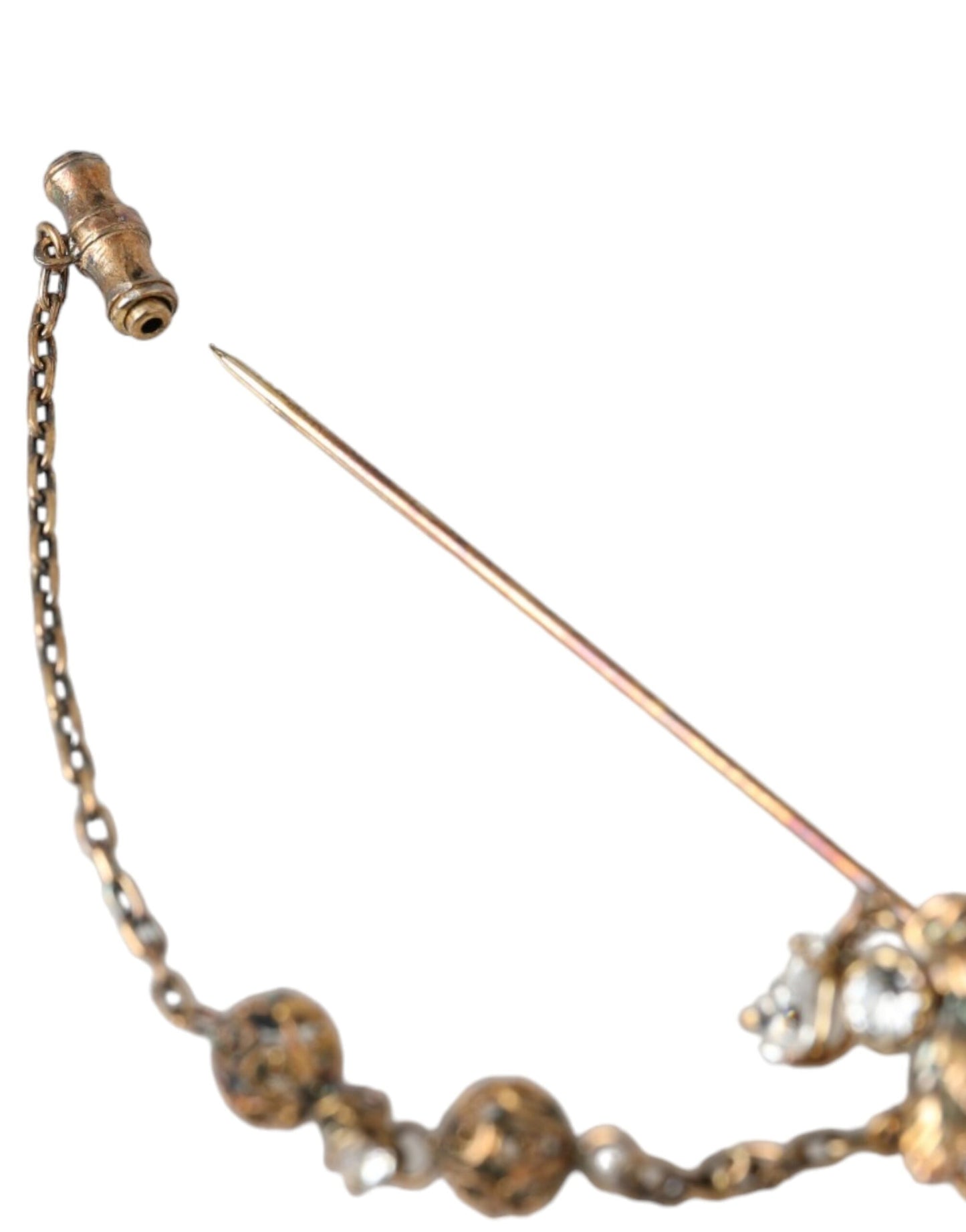 Dolce & Gabbana Gold Brass Crystal Chain 925 Sterling Silver Pin Brooch Dolce & Gabbana