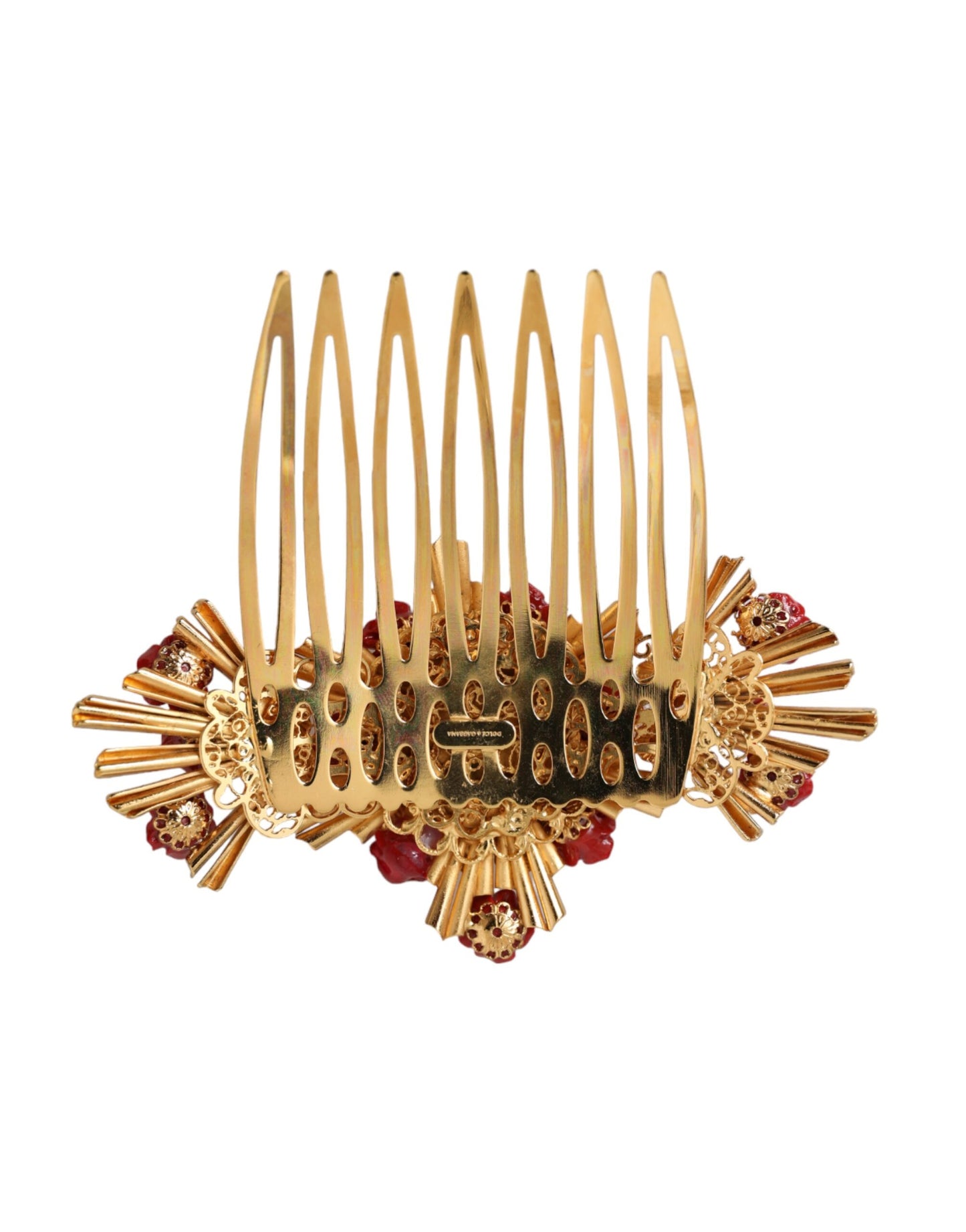 Dolce & Gabbana Gold Brass Crystal Heart Floral Hair Comb Dolce & Gabbana