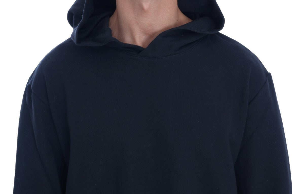 Daniele Alessandrini Elegant Black Cotton Hooded Sweater Daniele Alessandrini