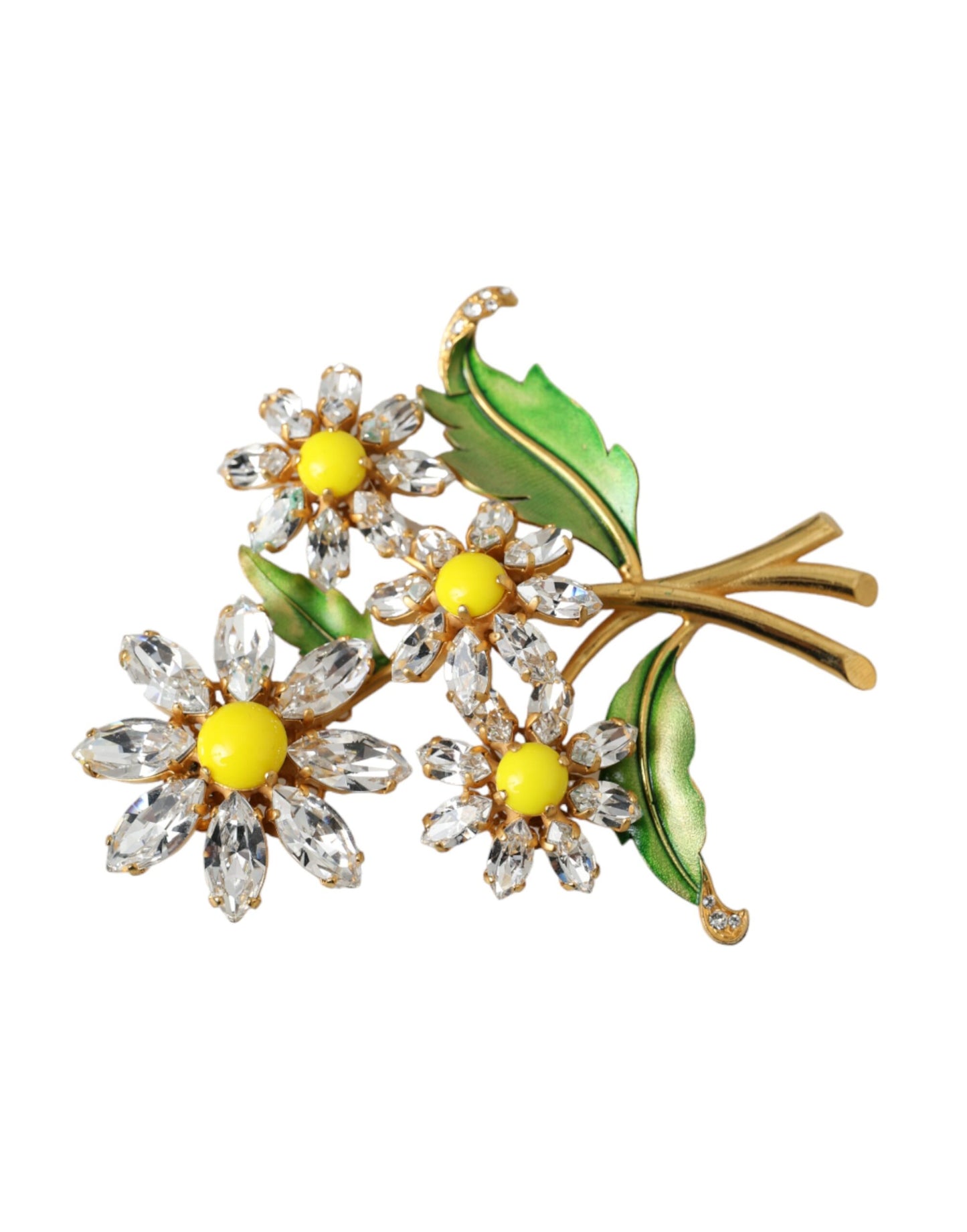 Dolce & Gabbana Gold Yellow Green Filigree Flower Crystals Brooch Pin Dolce & Gabbana