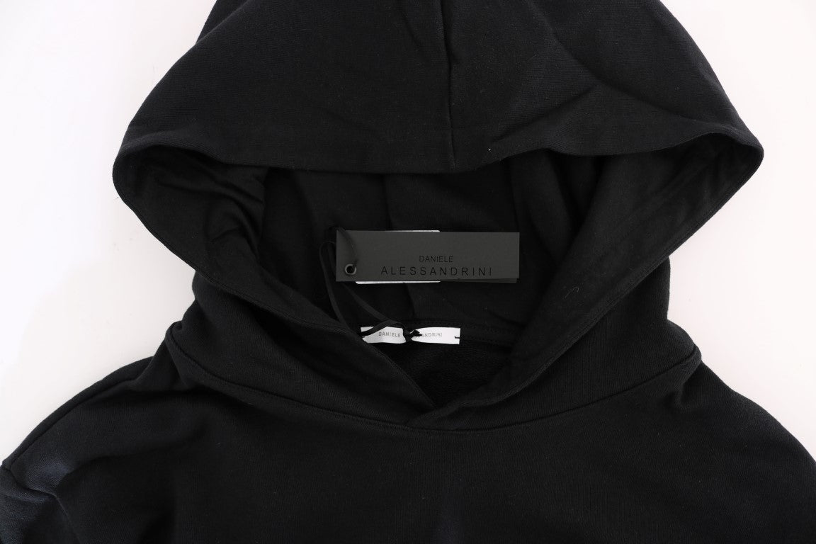 Daniele Alessandrini Elegant Black Cotton Hooded Sweater Daniele Alessandrini