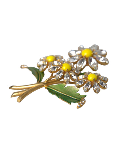 Dolce & Gabbana Gold Yellow Green Filigree Flower Crystals Brooch Pin Dolce & Gabbana