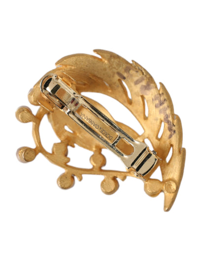 Dolce & Gabbana Gold Brass Leaf Embellished Jewelry Brooch Hair Pin Dolce & Gabbana