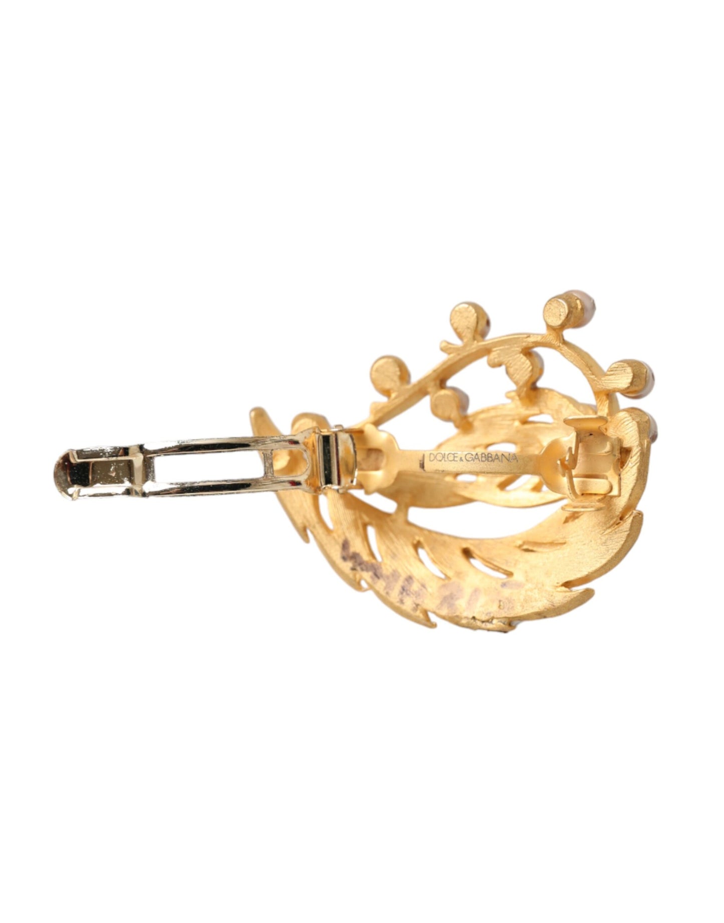 Dolce & Gabbana Gold Brass Leaf Embellished Jewelry Brooch Hair Pin Dolce & Gabbana