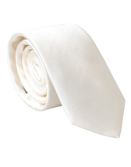 Dolce & Gabbana White Solid 100% Silk Adjustable Tie Dolce & Gabbana