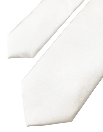 Dolce & Gabbana White Solid 100% Silk Adjustable Tie Dolce & Gabbana