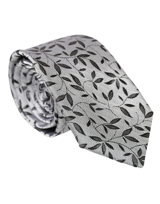 Dolce & Gabbana Gray Leaves 100% Silk Adjustable Tie Dolce & Gabbana