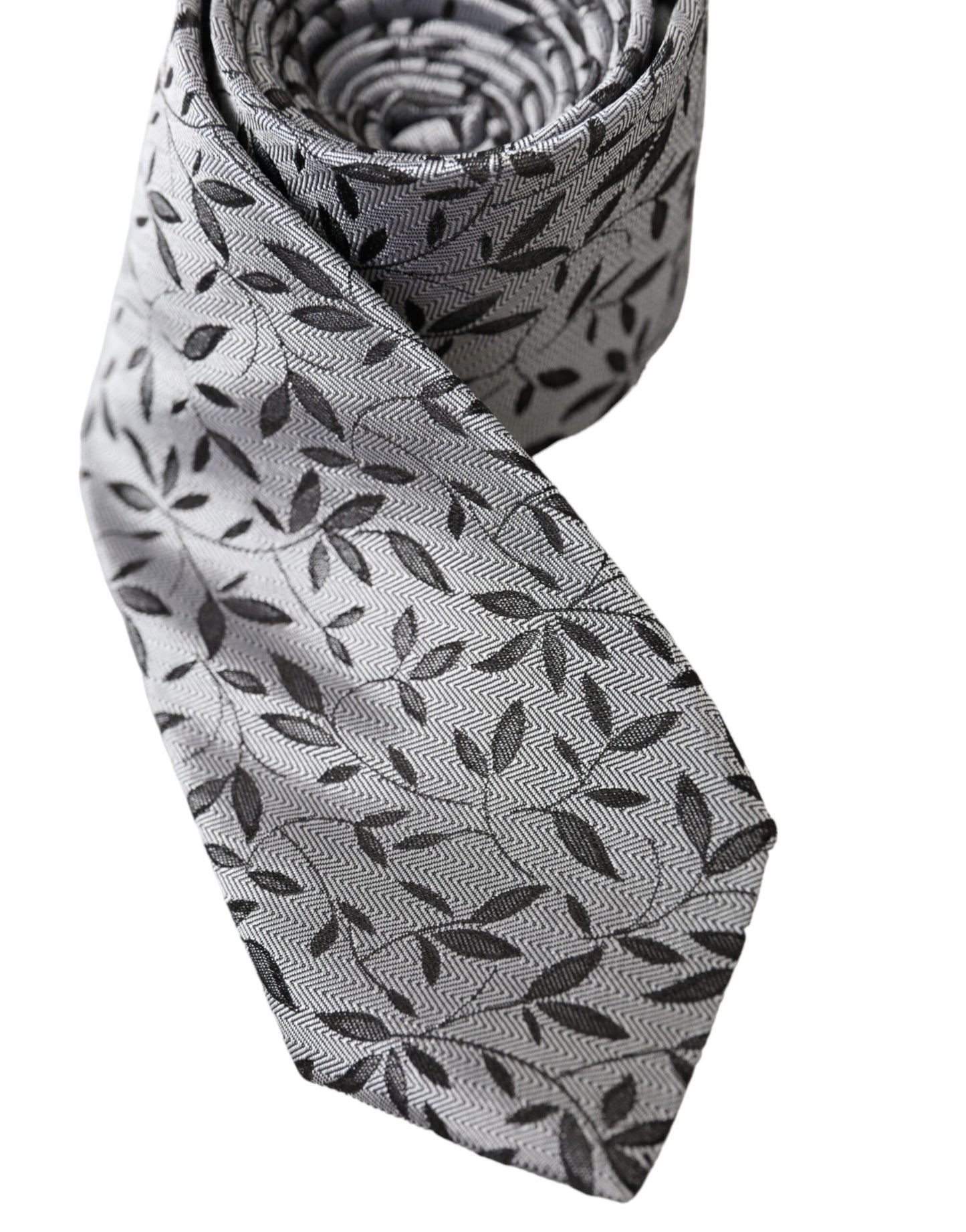 Dolce & Gabbana Gray Leaves 100% Silk Adjustable Tie Dolce & Gabbana