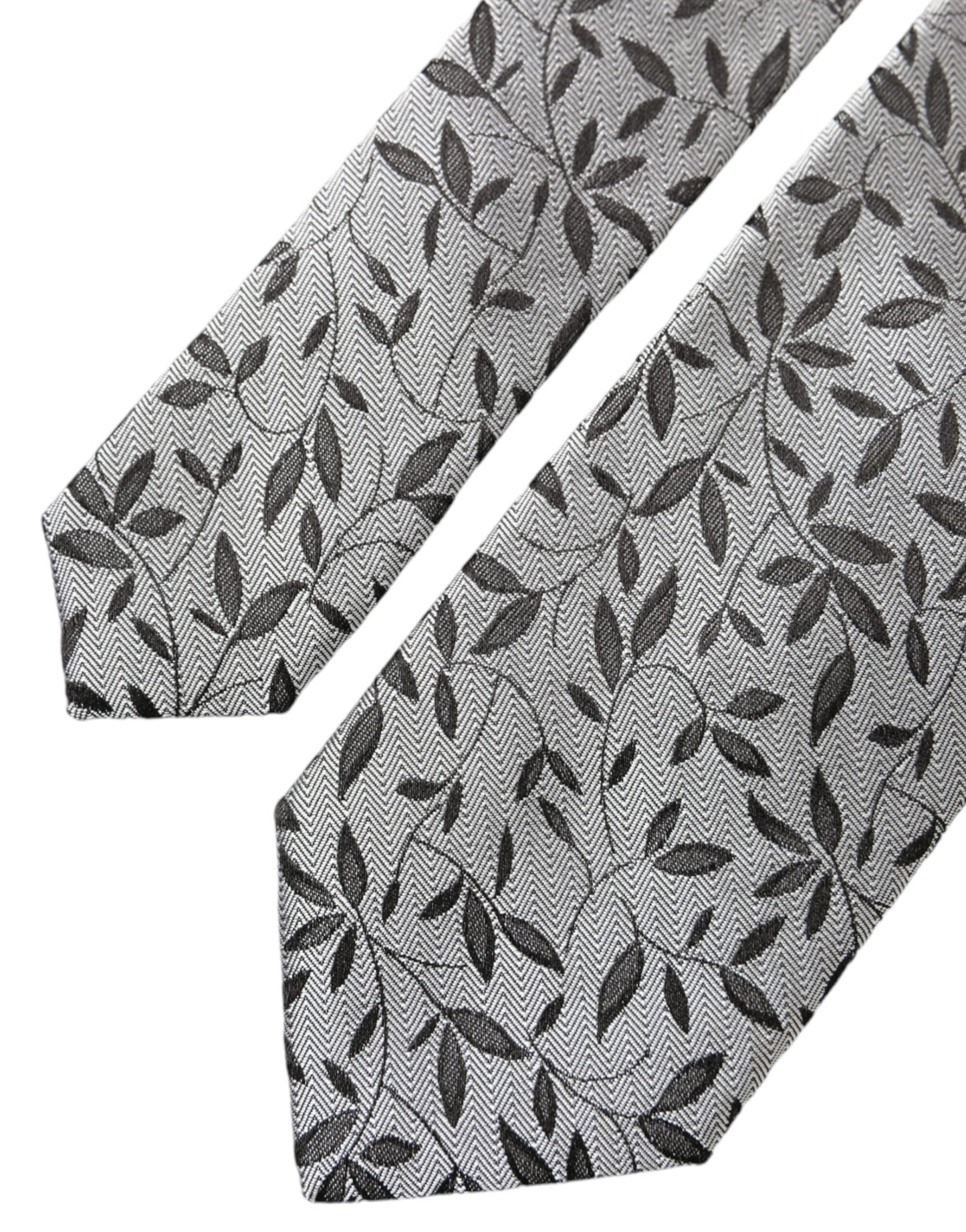 Dolce & Gabbana Gray Leaves 100% Silk Adjustable Tie Dolce & Gabbana