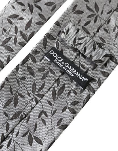 Dolce & Gabbana Gray Leaves 100% Silk Adjustable Tie Dolce & Gabbana