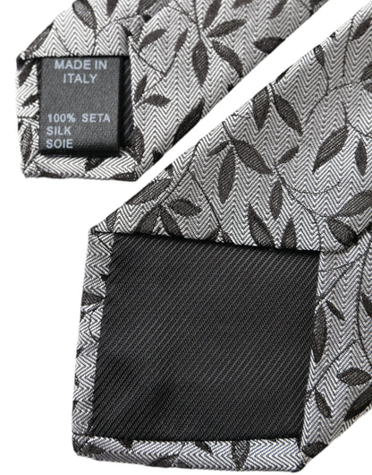 Dolce & Gabbana Gray Leaves 100% Silk Adjustable Tie Dolce & Gabbana