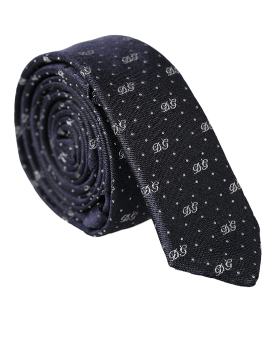 Dolce & Gabbana Blue DG Logo 100% Silk Adjustable Tie Dolce & Gabbana