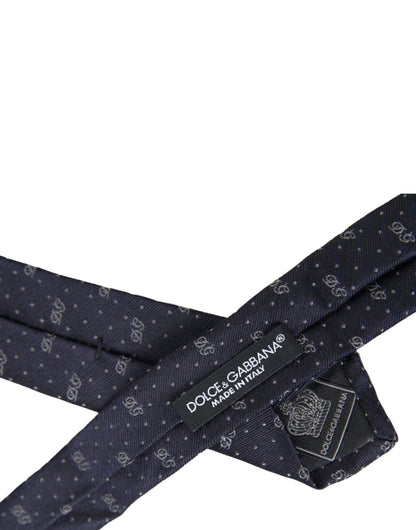 Dolce & Gabbana Blue DG Logo 100% Silk Adjustable Tie Dolce & Gabbana