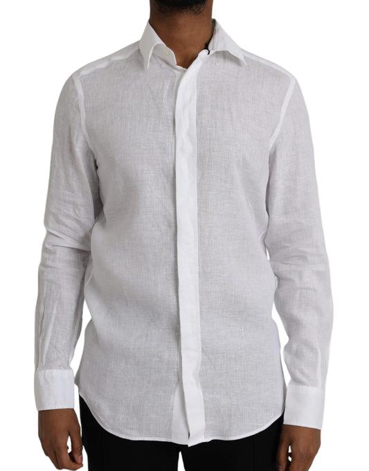 Dolce & Gabbana White Linen Long Sleeve Dress MARTINI Shirt Dolce & Gabbana