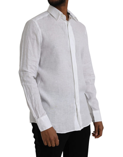 Dolce & Gabbana White Linen Long Sleeve Dress MARTINI Shirt Dolce & Gabbana