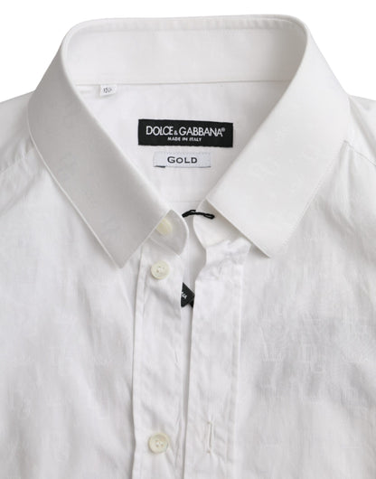 Dolce & Gabbana White Cotton Long Sleeve Dress GOLD Shirt Dolce & Gabbana