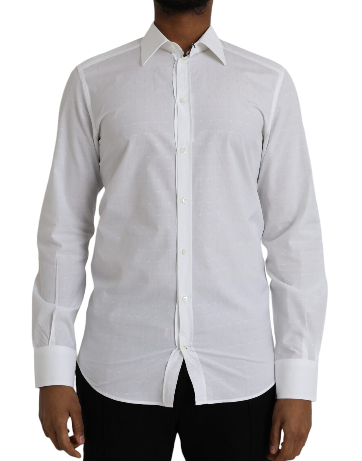 Dolce & Gabbana White Logo Cotton Men Dress GOLD Shirt Dolce & Gabbana