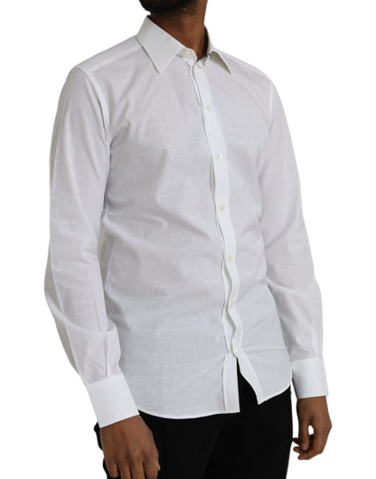 Dolce & Gabbana White Logo Cotton Men Dress GOLD Shirt Dolce & Gabbana