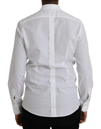 Dolce & Gabbana White Logo Cotton Men Dress GOLD Shirt Dolce & Gabbana