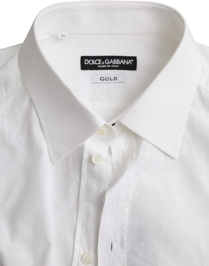 Dolce & Gabbana White Logo Cotton Men Dress GOLD Shirt Dolce & Gabbana