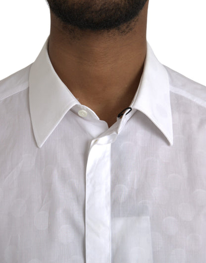 Dolce & Gabbana White Polka Dotted Cotton Dress GOLD Shirt Dolce & Gabbana