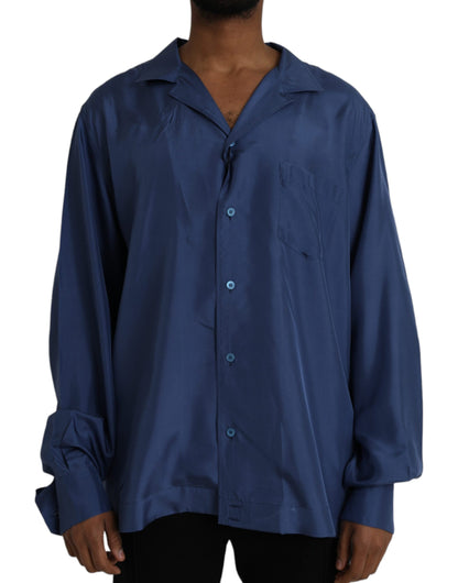 Dolce & Gabbana Blue Silk Long Sleeve Lounge Casual Shirt Dolce & Gabbana