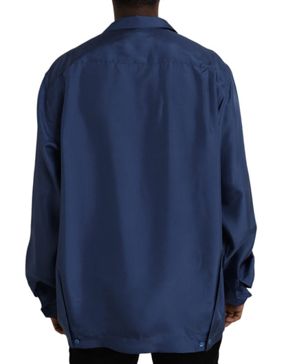 Dolce & Gabbana Blue Silk Long Sleeve Lounge Casual Shirt Dolce & Gabbana