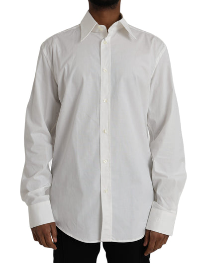 Dolce & Gabbana White Cotton Dress Slim Fit GOLD Shirt Dolce & Gabbana