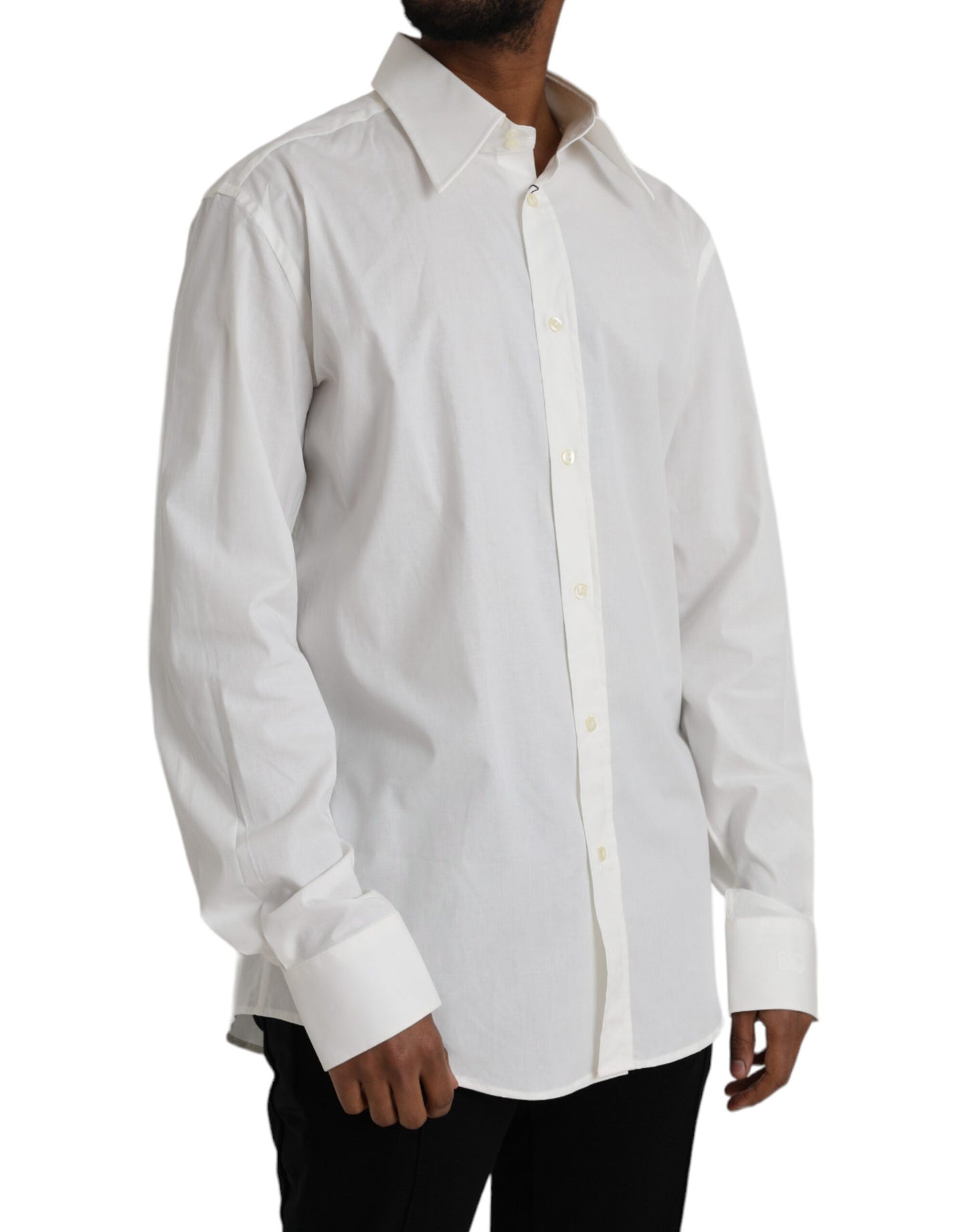 Dolce & Gabbana White Cotton Dress Slim Fit GOLD Shirt Dolce & Gabbana