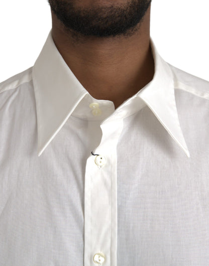 Dolce & Gabbana White Cotton Dress Slim Fit GOLD Shirt Dolce & Gabbana