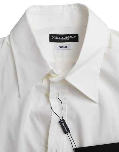 Dolce & Gabbana White Cotton Dress Slim Fit GOLD Shirt Dolce & Gabbana