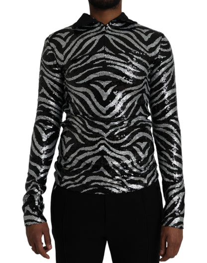 Dolce & Gabbana Black Silver Sequined Polyester Sweater Dolce & Gabbana