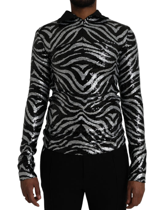 Dolce & Gabbana Black Silver Sequined Polyester Sweater Dolce & Gabbana