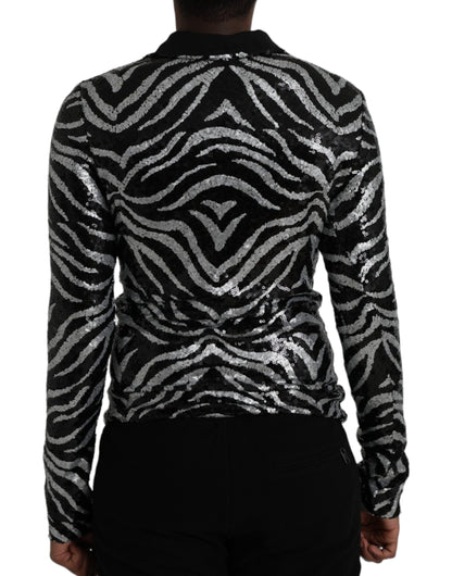 Dolce & Gabbana Black Silver Sequined Polyester Sweater Dolce & Gabbana