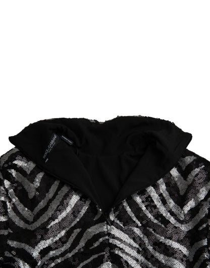 Dolce & Gabbana Black Silver Sequined Polyester Sweater Dolce & Gabbana