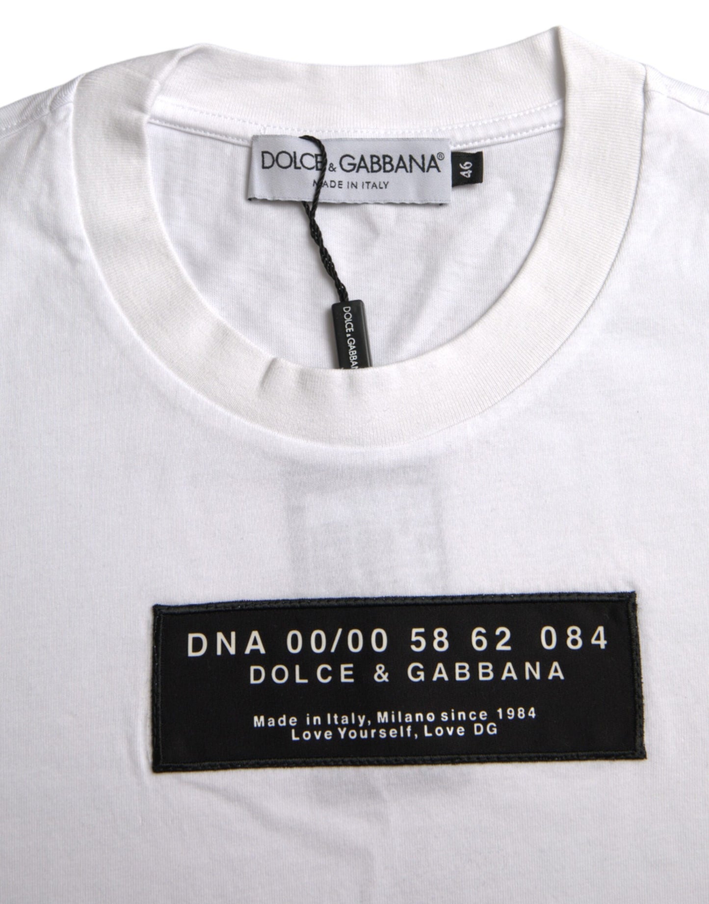 Dolce & Gabbana White Cotton DG Applique Men Casual T-shirt Dolce & Gabbana