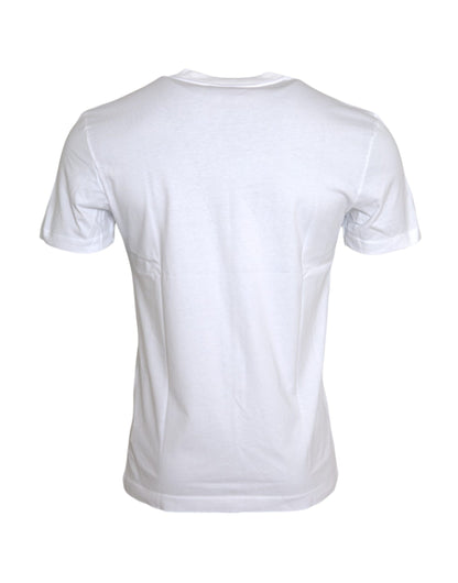 Dolce & Gabbana White Cotton DG Applique Men Casual T-shirt Dolce & Gabbana